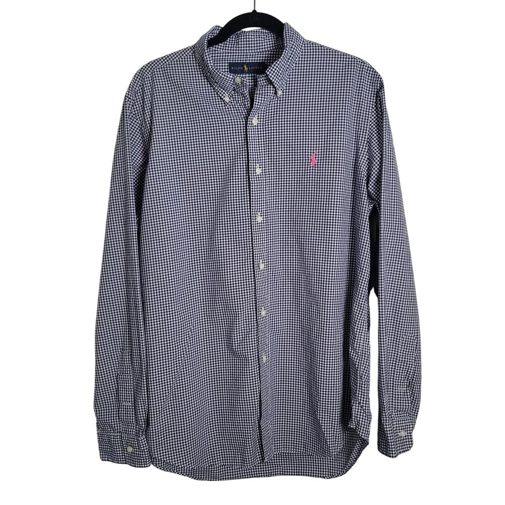 Ralph Lauren Size EST XL‎ Blue White Plaid Gingham Long Sleeve Button Up Shirt